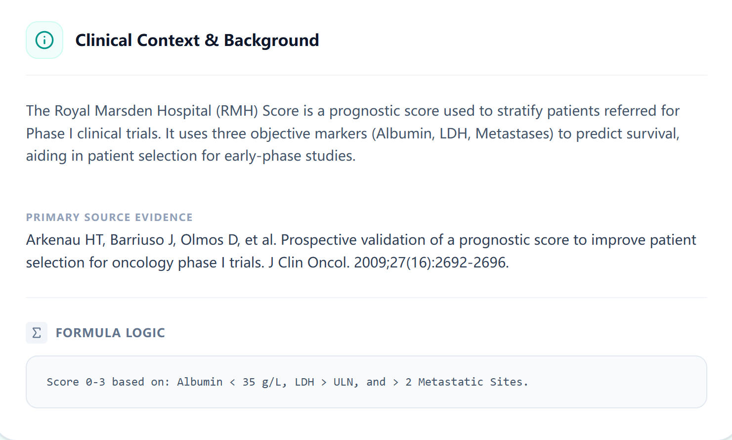 RMH Score clinical background panel